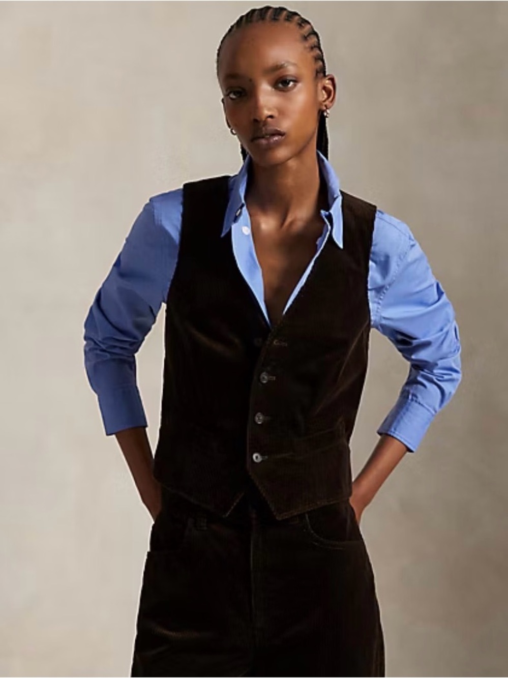 Polo Ralph Lauren Women’s Corduroy Vest Brown Tuxedo Cotton Button Up Waistcoat - Picture 2 of 12